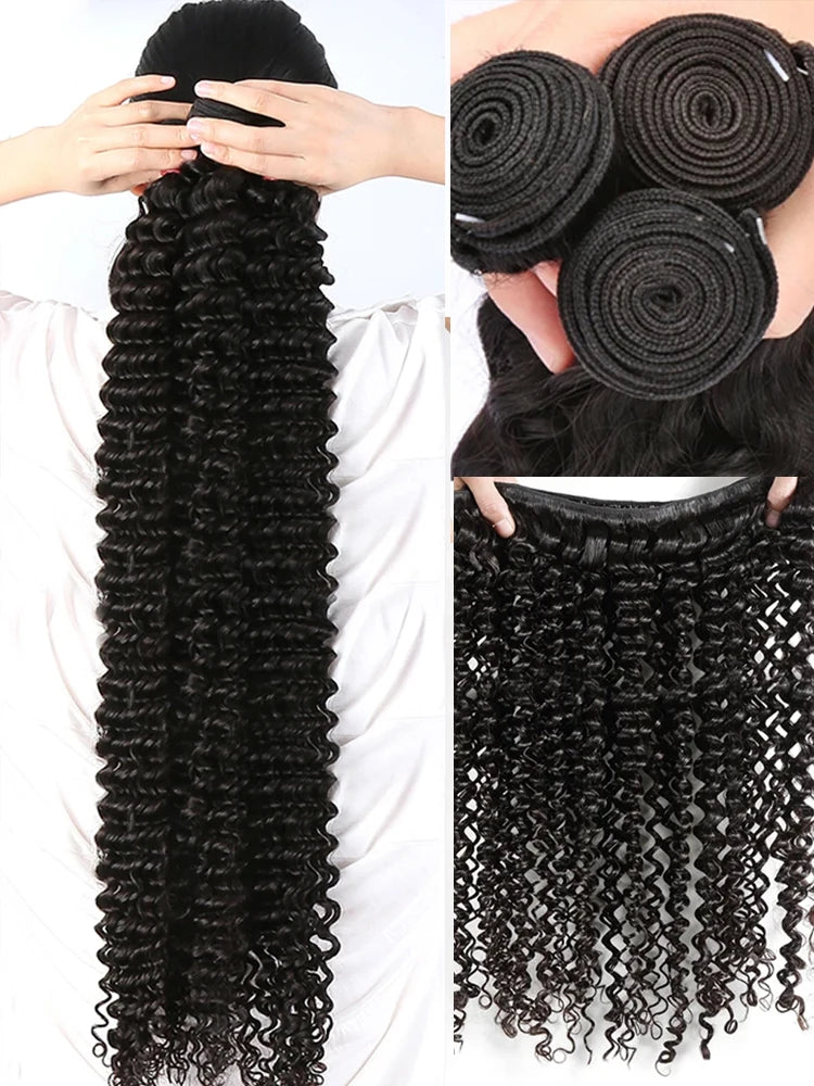 Deep Wave Curly Human Hair Bundles Natural Color 28 30 40 42 Inch
