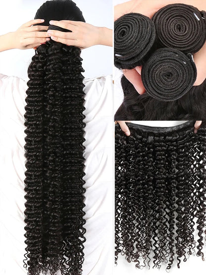 Deep Wave Curly Human Hair Bundles Natural Color 28 30 40 42 Inch