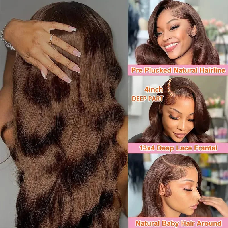 Body Wave Chocolate Brown Lace Front Wig Human Hair