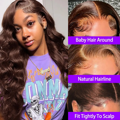 Body Wave Chocolate Brown Lace Front Wig Human Hair