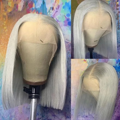 Gray Lace Front Bob Wig 100% Human Hair 13X4