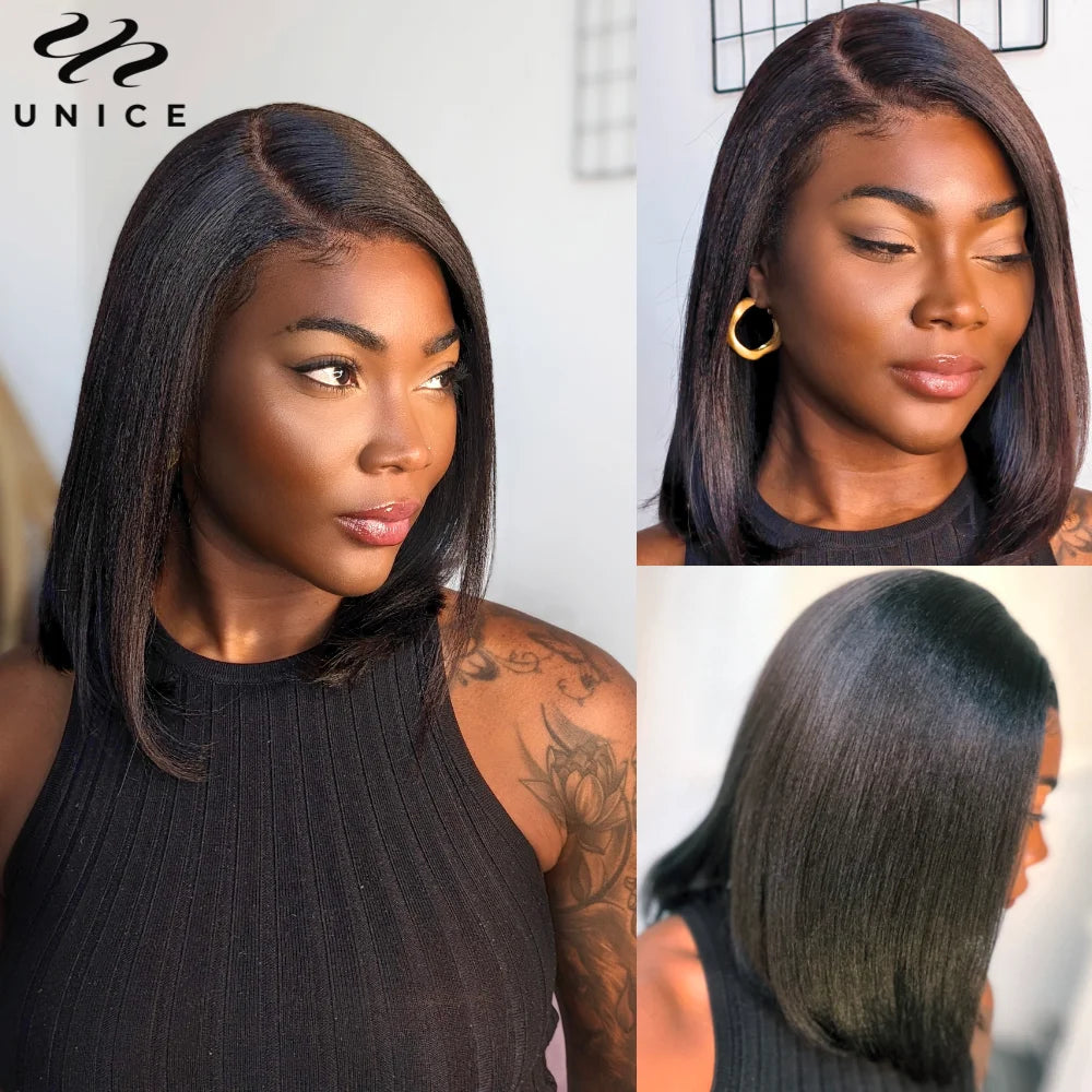Yaki Straight Bob Wig 100% Human Hair Glueless 13x4