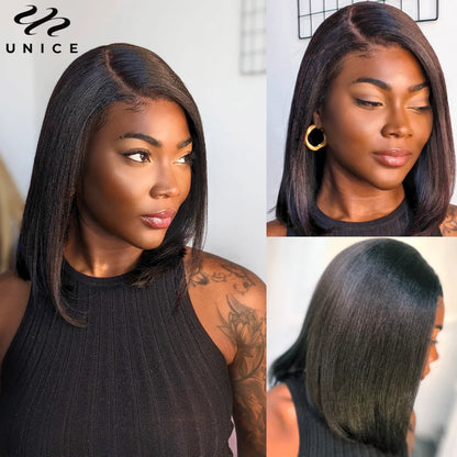 Yaki Straight Bob Wig 100% Human Hair Glueless 13x4