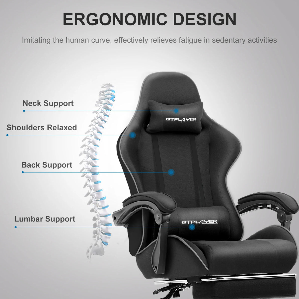 GTPLAYER Gaming Chair with Footrest and Lumbar Support