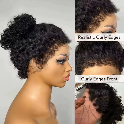 4C Kinky Edges Deep Wave Lace Front Wig Human Hair