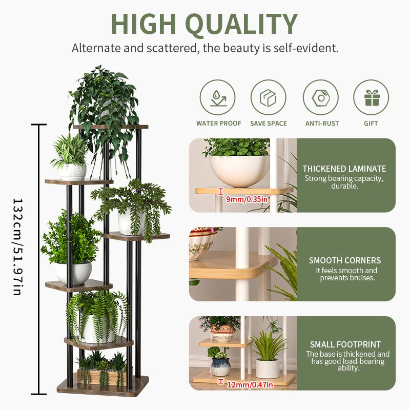 Wooden 6 Tier Plant Stand for Indoor Display