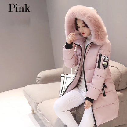 Winter Women Parka with Fur Collar and Zipper Pockets