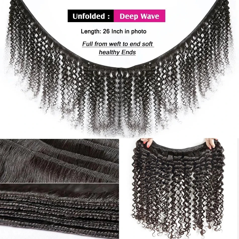 Deep Wave Curly Human Hair Bundles Natural Color 28 30 40 42 Inch