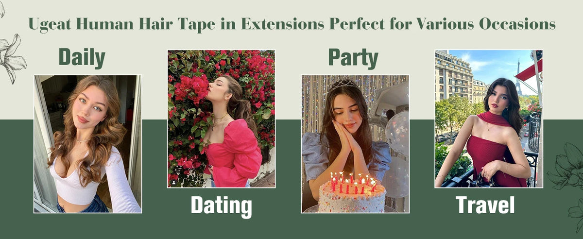 Ugeat Tape In Hair Extensions Brazilian Remy Hair 20P/40P