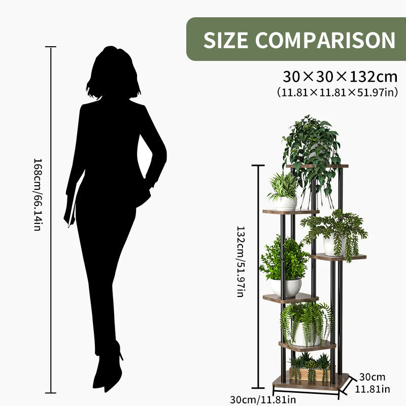 Wooden 6 Tier Plant Stand for Indoor Display