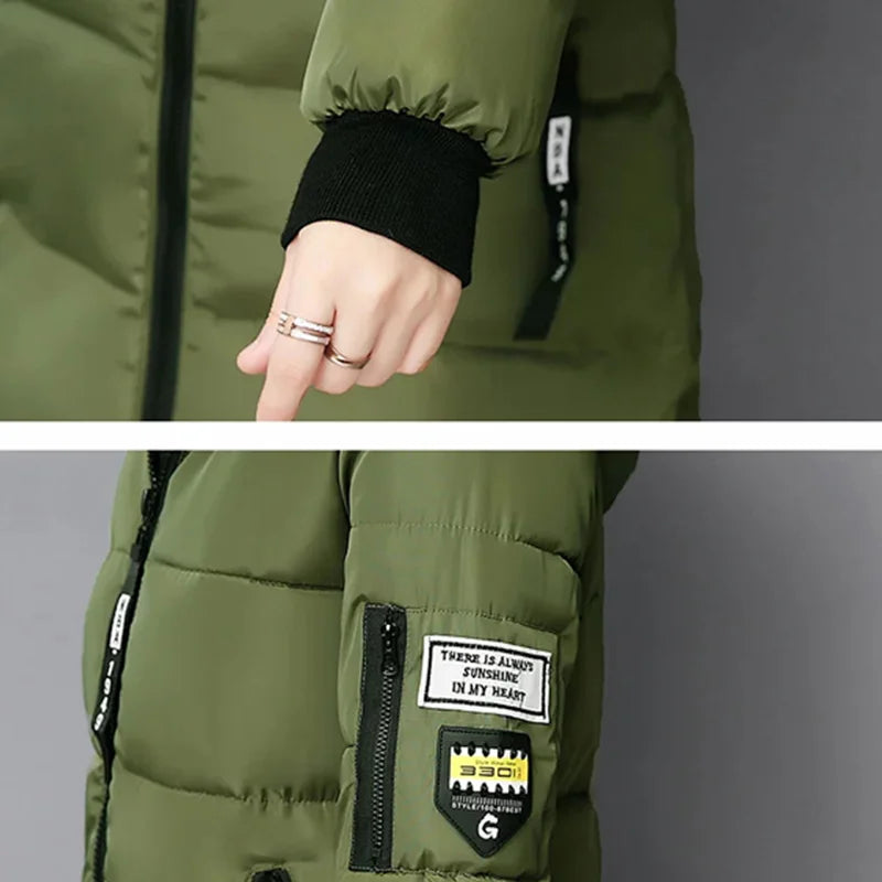 Winter Women Parka with Fur Collar and Zipper Pockets