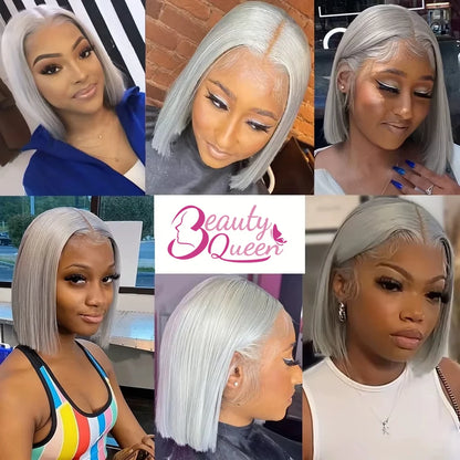 Gray Lace Front Bob Wig 100% Human Hair 13X4