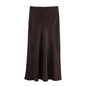 Vintage Satin Solid Long Skirt Women High Waist