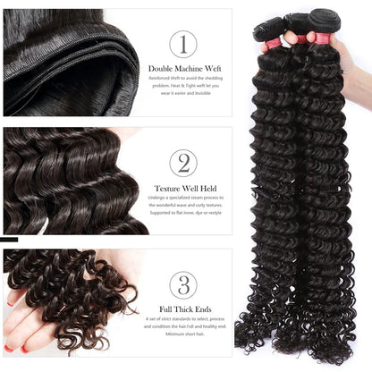 Deep Wave Curly Human Hair Bundles Natural Color 28 30 40 42 Inch