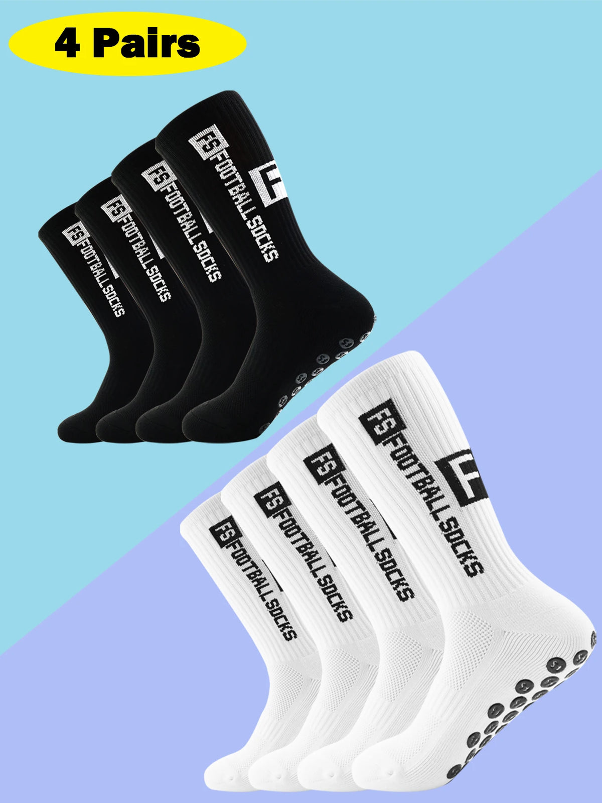 Men's Anti Slip Soccer Socks with Grippers 4 Pairs