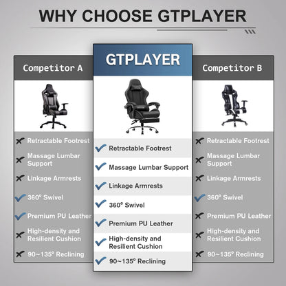 GTPLAYER Gaming Chair with Footrest and Lumbar Support
