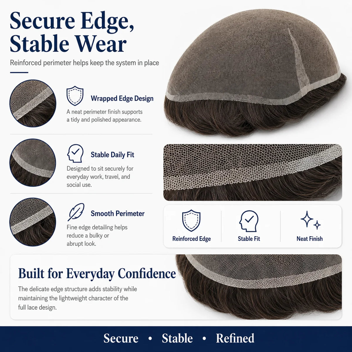 Topunique Swiss Lace Men Toupee Hair Replacement System