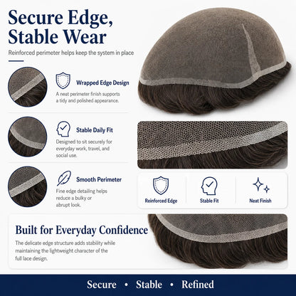 Topunique Swiss Lace Men Toupee Hair Replacement System