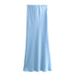 Vintage Satin Solid Long Skirt Women High Waist