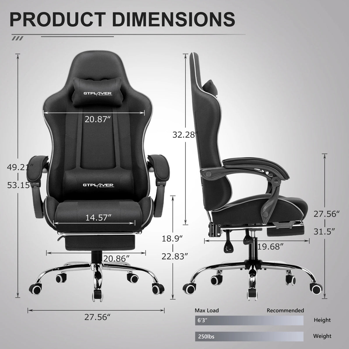 GTPLAYER Gaming Chair with Footrest and Lumbar Support