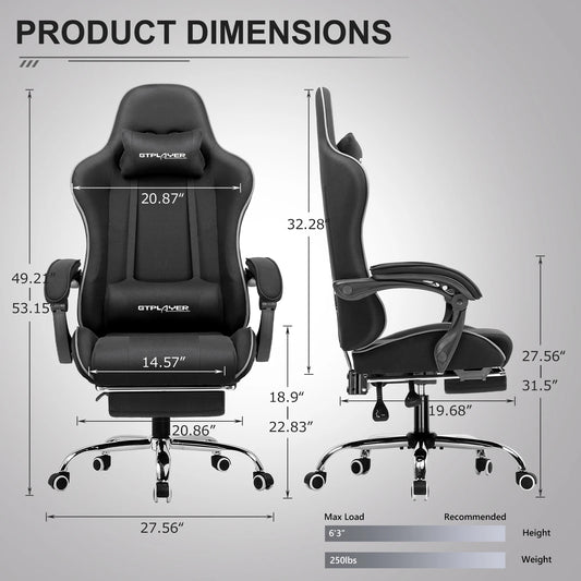 GTPLAYER Gaming Chair with Footrest and Lumbar Support