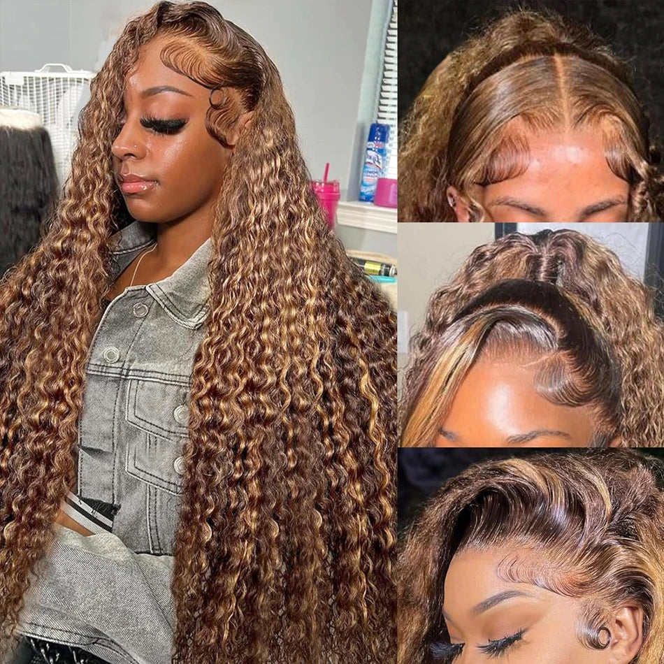 Ombre Deep Curly Lace Frontal Wig 13x4 Brazilian Hair