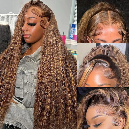 Ombre Deep Curly Lace Frontal Wig 13x4 Brazilian Hair