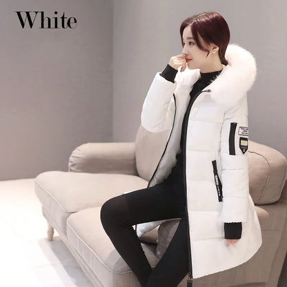 Winter Women Parka with Fur Collar and Zipper Pockets
