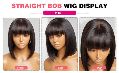 Straight Brazilian Human Hair Bob Wig With Bangs