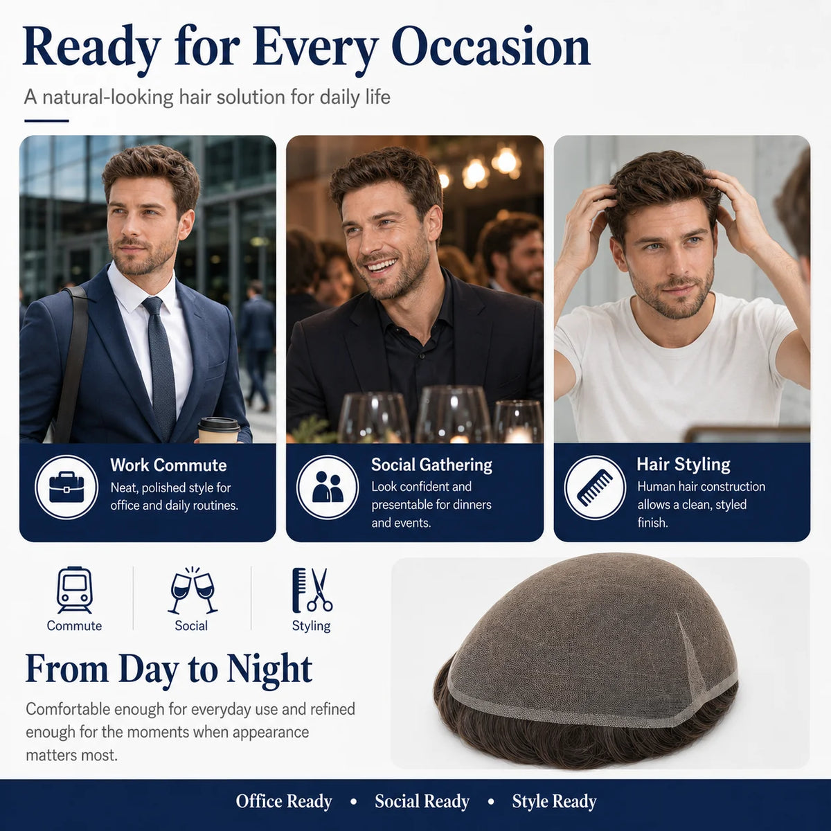 Topunique Swiss Lace Men Toupee Hair Replacement System