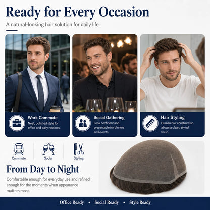 Topunique Swiss Lace Men Toupee Hair Replacement System
