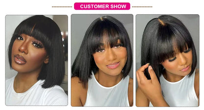 Straight Brazilian Human Hair Bob Wig With Bangs
