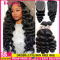 Beaufox Loose Wave Human Hair Bundles With Closure