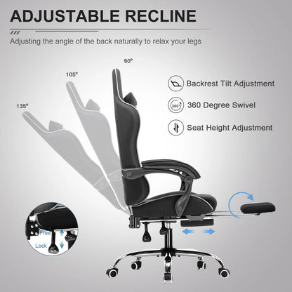 GTPLAYER Gaming Chair with Footrest and Lumbar Support