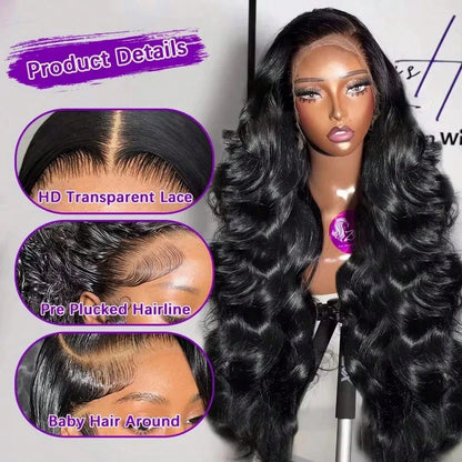 Body Wave 250 Density HD Transparent Lace Front Wig 40 Inch