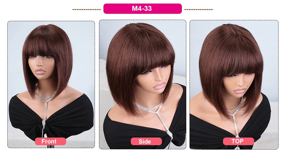 Straight Brazilian Human Hair Bob Wig With Bangs