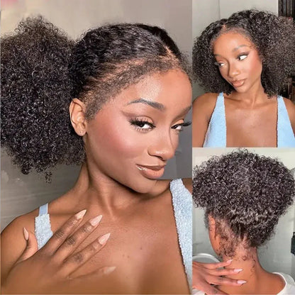 4C Kinky Edges Deep Wave Lace Front Wig Human Hair