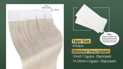 Ugeat Tape In Hair Extensions Brazilian Remy Hair 20P/40P