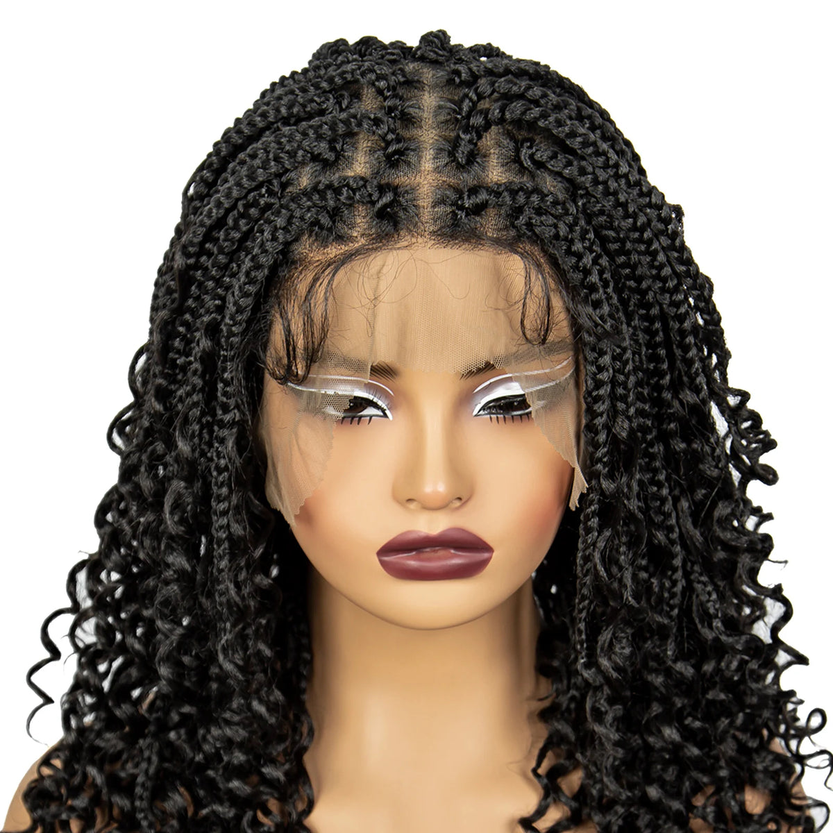 Knotless Box Braided Wigs with Curly Ends 16 Inches Synthetic