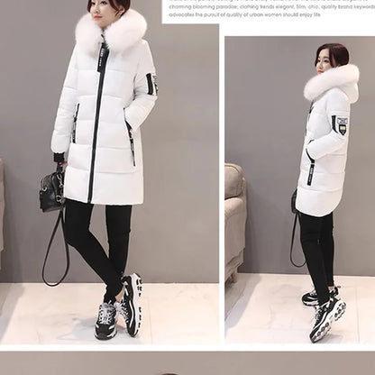 Winter Women Parka with Fur Collar and Zipper Pockets