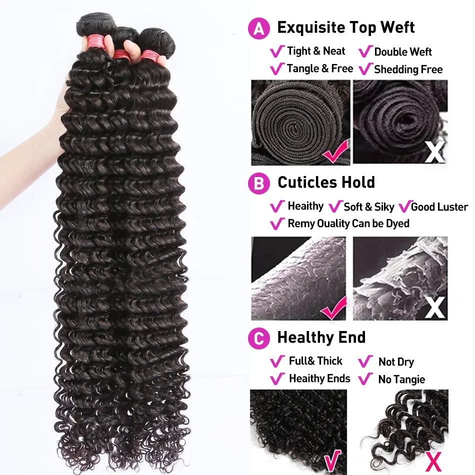 Deep Wave Curly Human Hair Bundles Natural Color 28 30 40 42 Inch