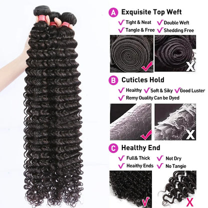 Deep Wave Curly Human Hair Bundles Natural Color 28 30 40 42 Inch