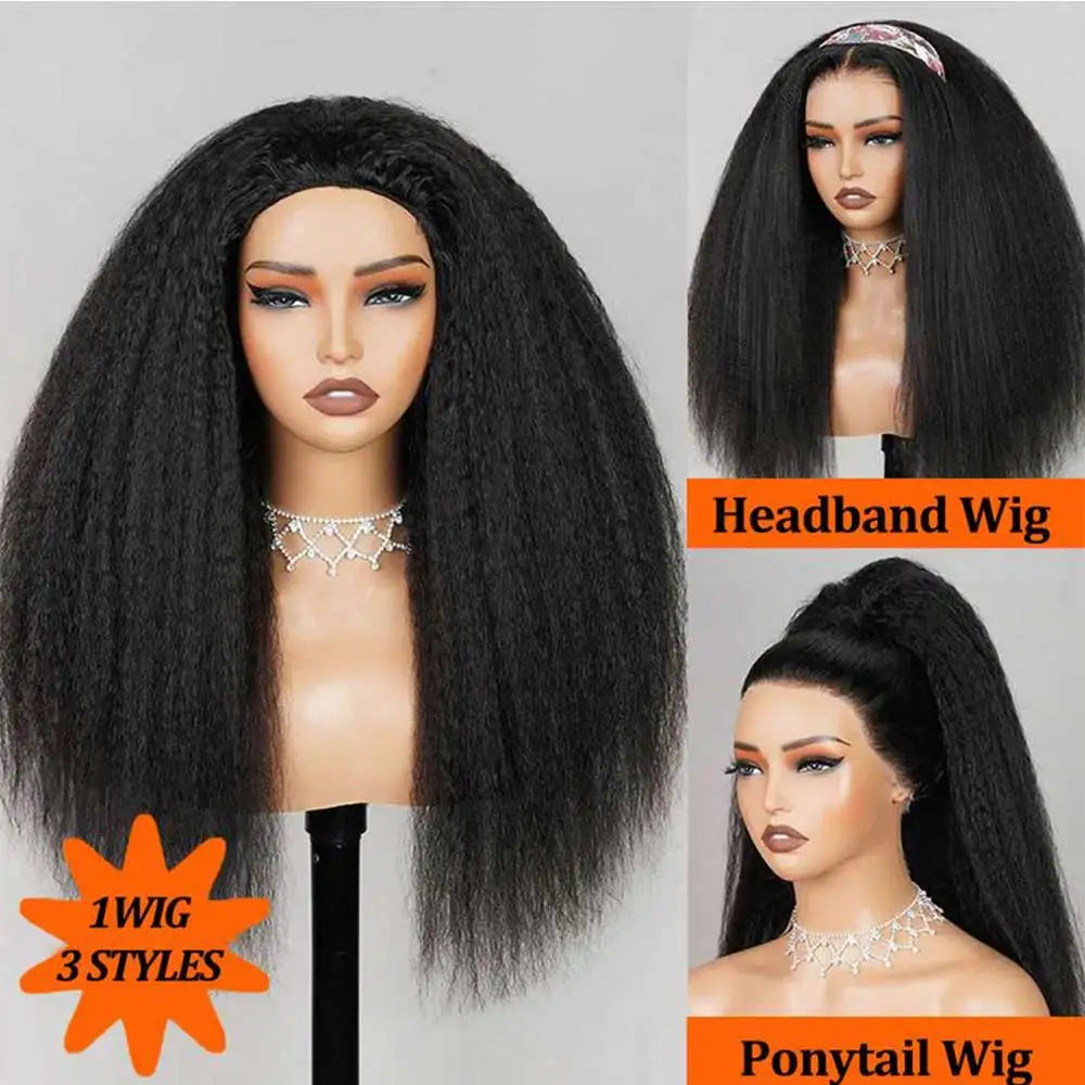 Kinky Straight Human Hair Half Wig 26 Inch Glueless