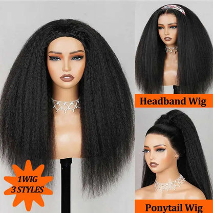 Kinky Straight Human Hair Half Wig 26 Inch Glueless