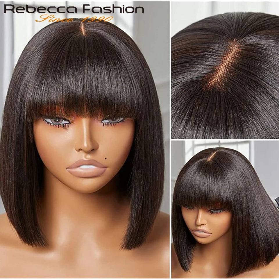 Straight Brazilian Human Hair Bob Wig With Bangs