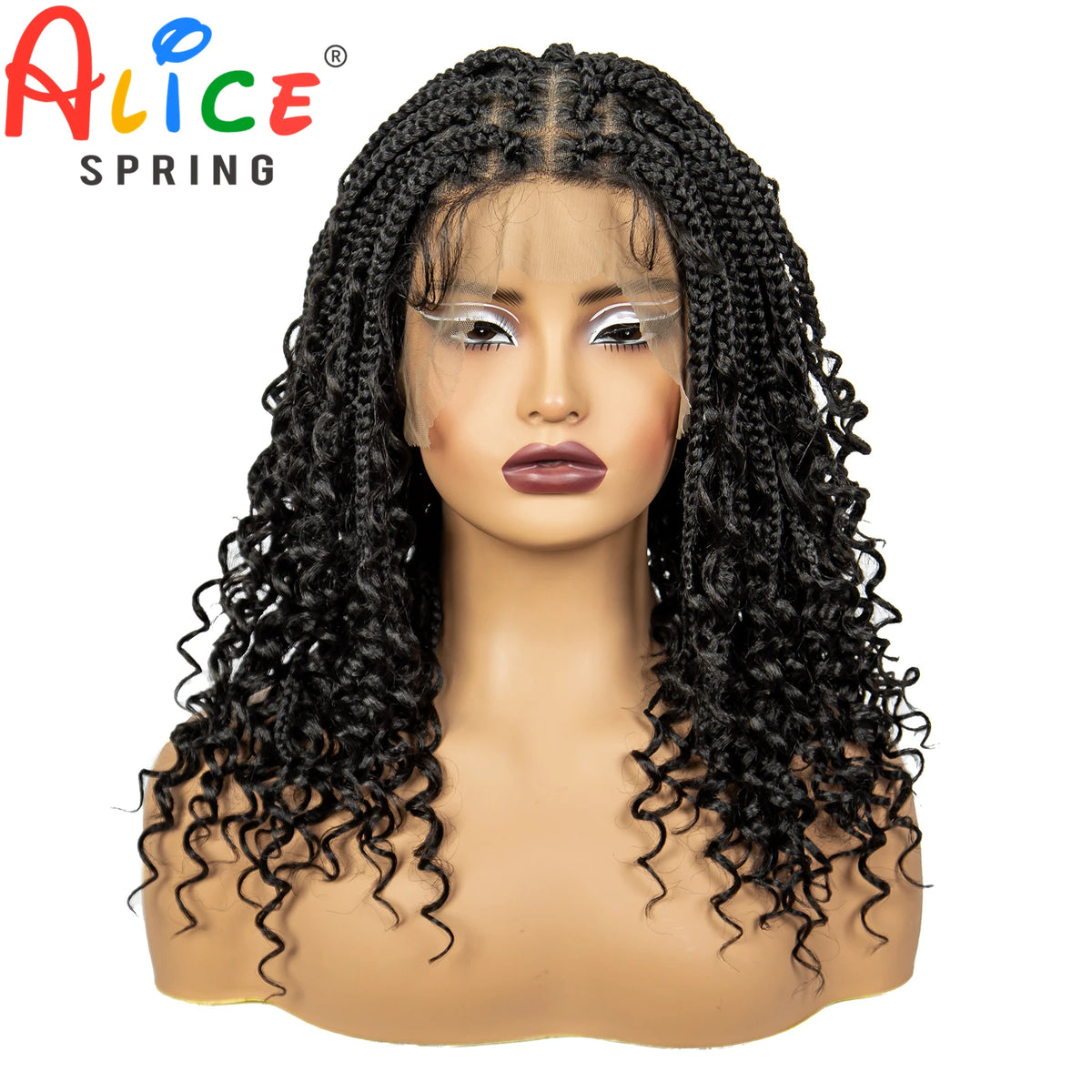 Knotless Box Braided Wigs with Curly Ends 16 Inches Synthetic