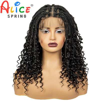 Knotless Box Braided Wigs with Curly Ends 16 Inches Synthetic