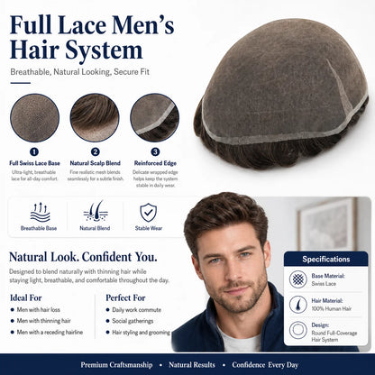 Topunique Swiss Lace Men Toupee Hair Replacement System