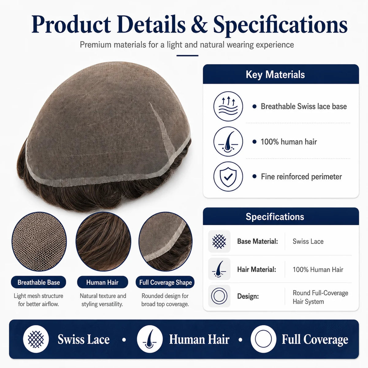 Topunique Swiss Lace Men Toupee Hair Replacement System