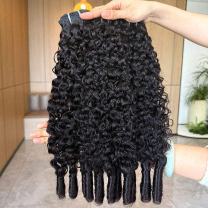 Burmese Curly Human Hair Bundles Double Drawn Extensions